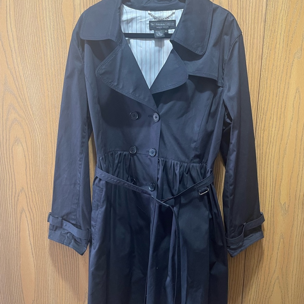 J. Peterman Company Black Trent Coat Sz XL